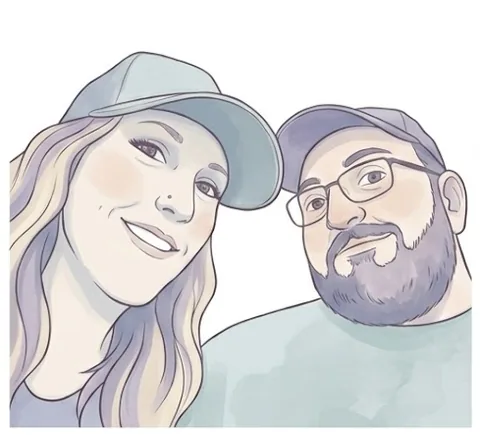 Illustrated portrait of Sarah and Justin, founders of Infuze Partners
